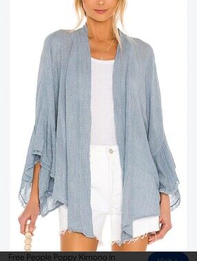 Free People One Pale Blue Flowy Open Front Cardifan Tie Front Option, XS/S